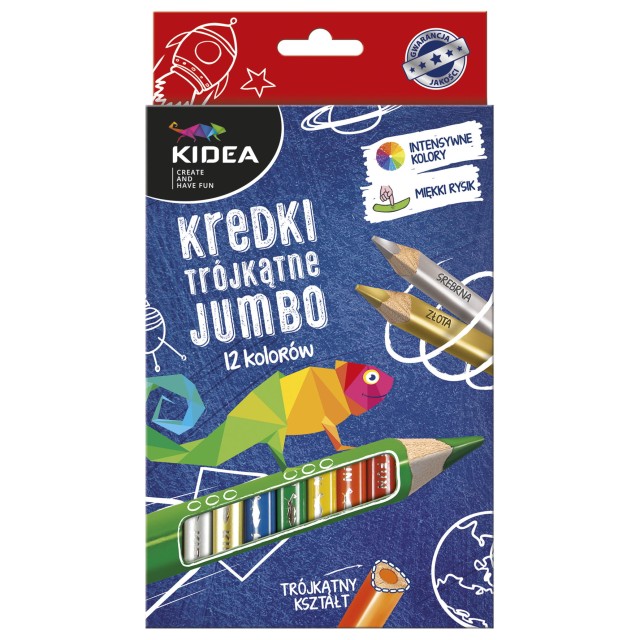 Kredki trójkątne grube 12 kolorów Kidea