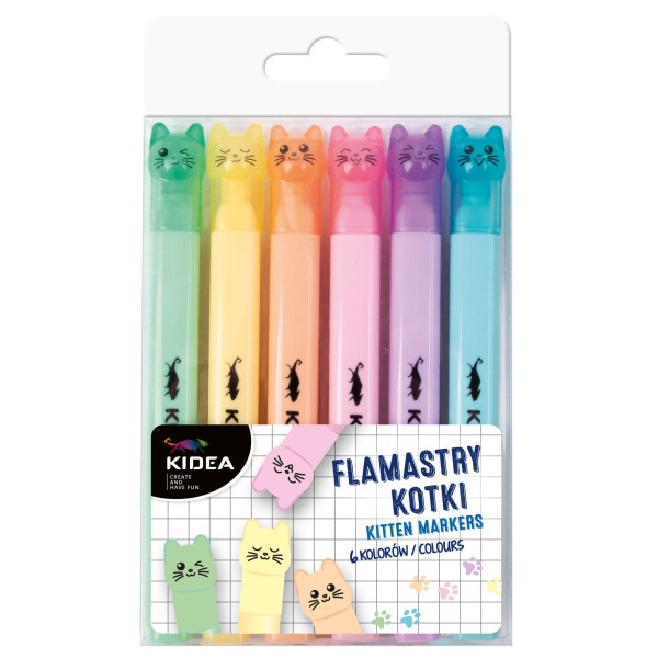 Flamastry kotki 6 kolorów Kidea