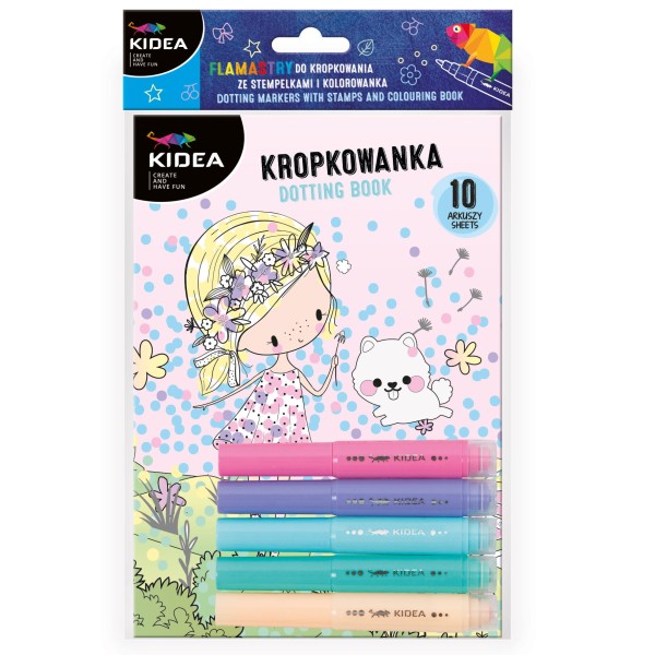 Zestaw - flamastry do malowania kropkami ze stempelkami i kolorowanka Wróżki Kidea