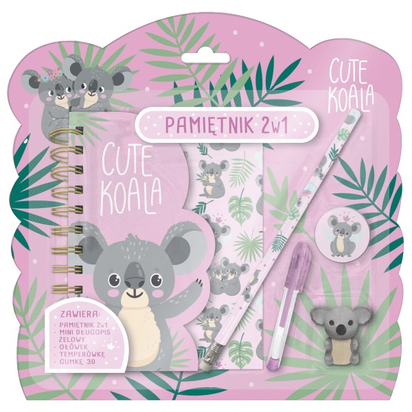 Pamiętnik z kłódką 2w1 + zestaw przyborów Koala 10