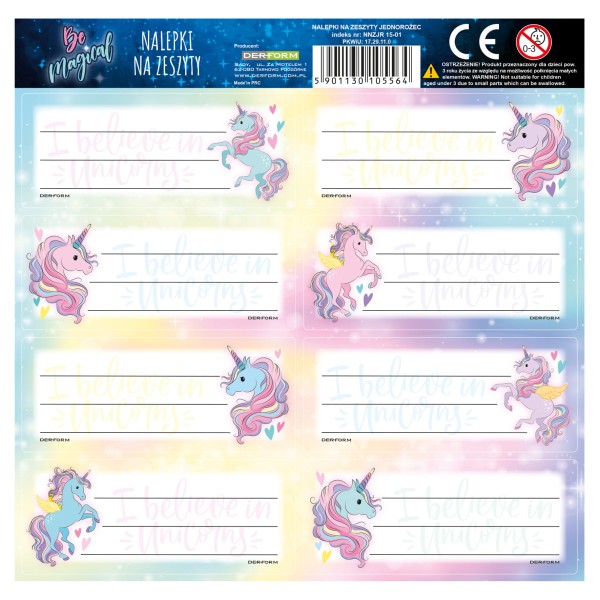 Nalepki na zeszyty Jednorożec 15