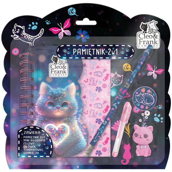 Pamiętnik z kłódką 2w1 + zestaw przyborów Cleo i Frank 43 (Kot)