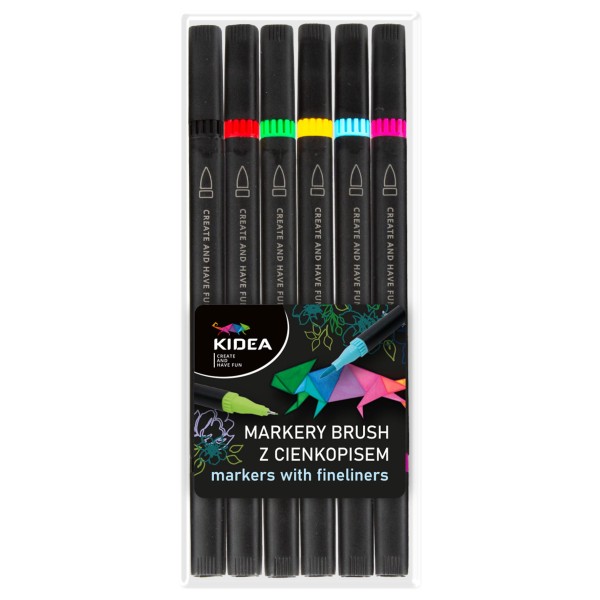 Markery brush z cienkopisem 6 kolorów Kidea