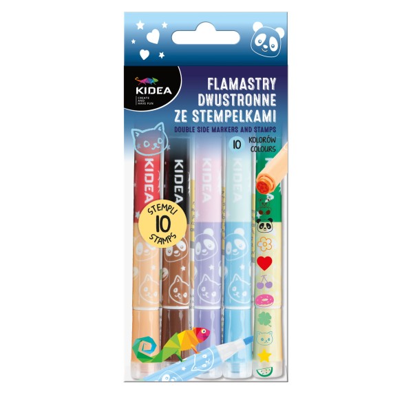 Dwustronne flamastry ze stempelkami 10 kolorów Kidea