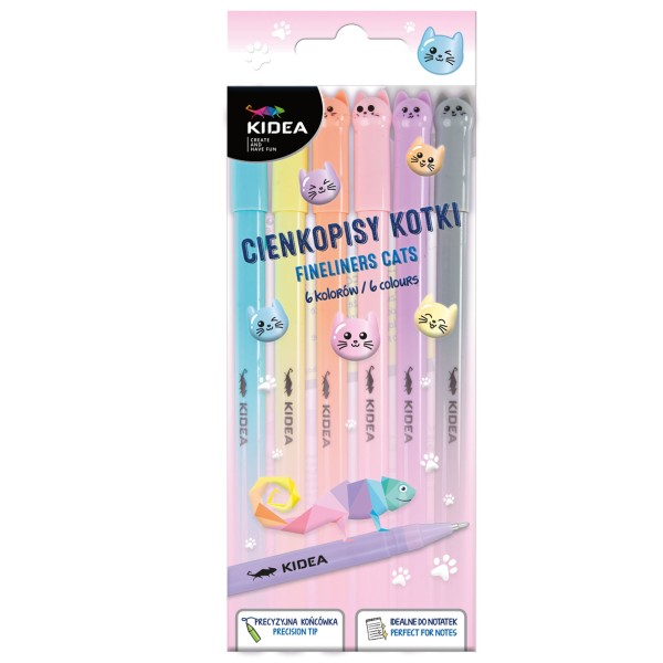 Cienkopisy 6 kolorów kotki Kidea