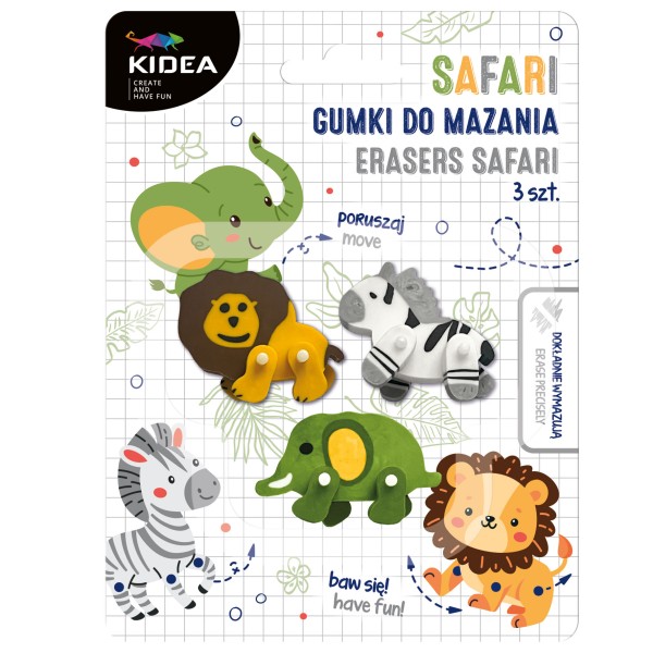 Gumki do mazania safari 3 szt. Kidea