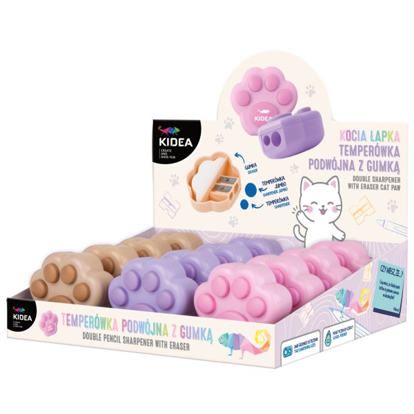 Temperówka podwójna z gumką kocia łapka Kidea D
