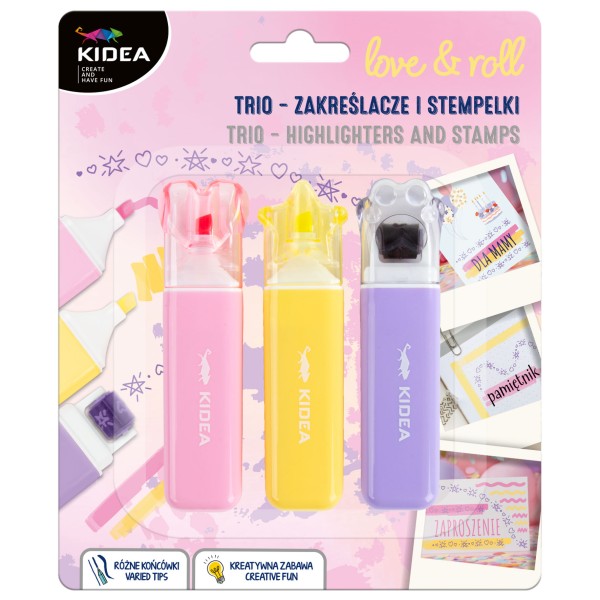 Trio love&roll zakreślacze i stempelki Kidea