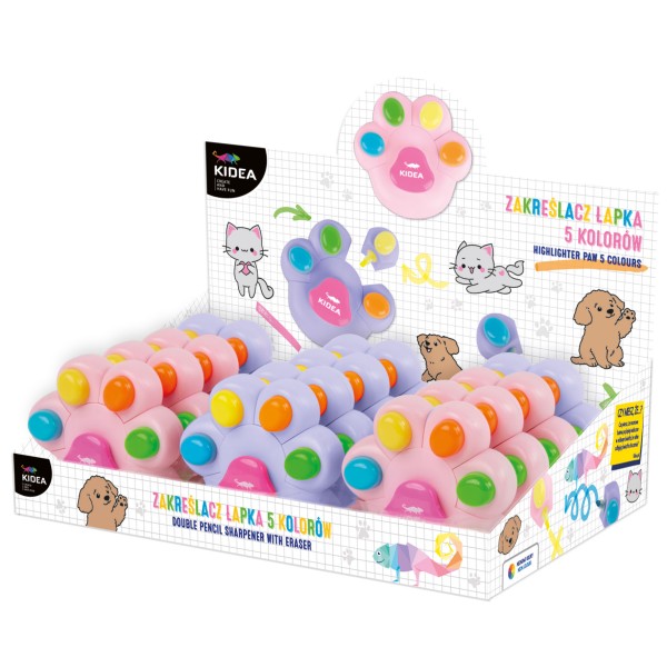Zakreślacz 5 kolorów łapka Kidea