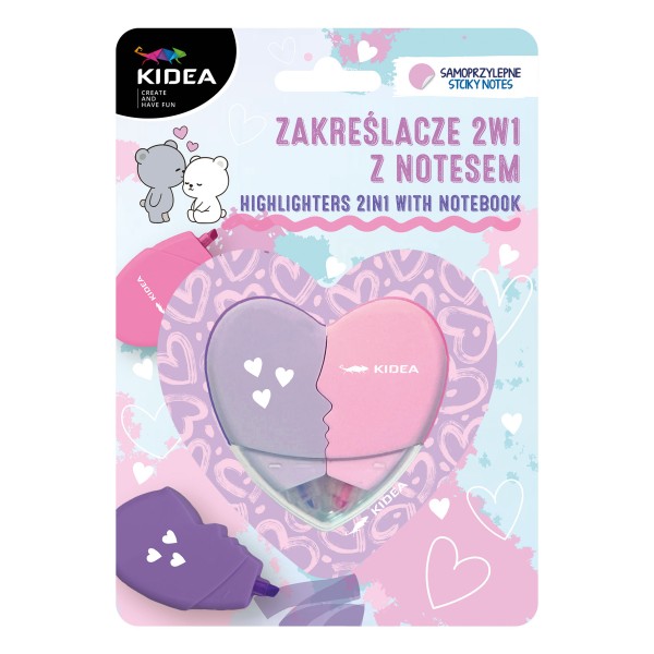 Zakreślacze serce 2w1 z notesem Kidea