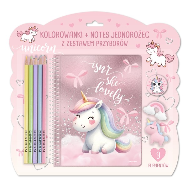 Kolorowanka + notes z zestawem do rysowania Jednorożec